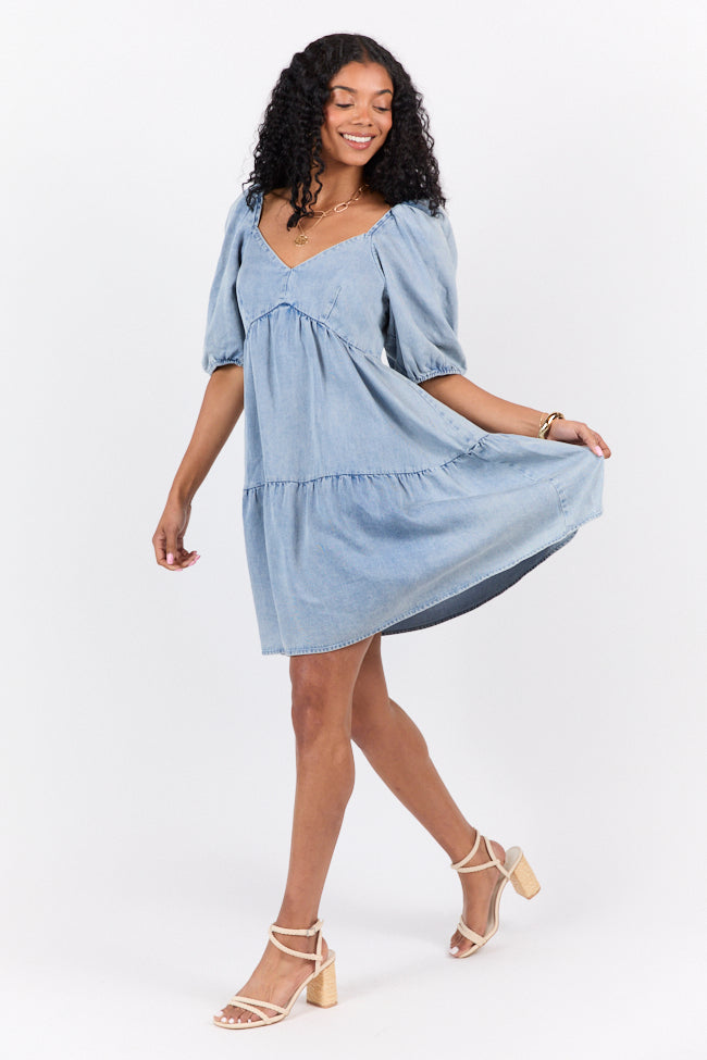 Believe Me Chambray V-neck Mini Dress FINAL SALE
