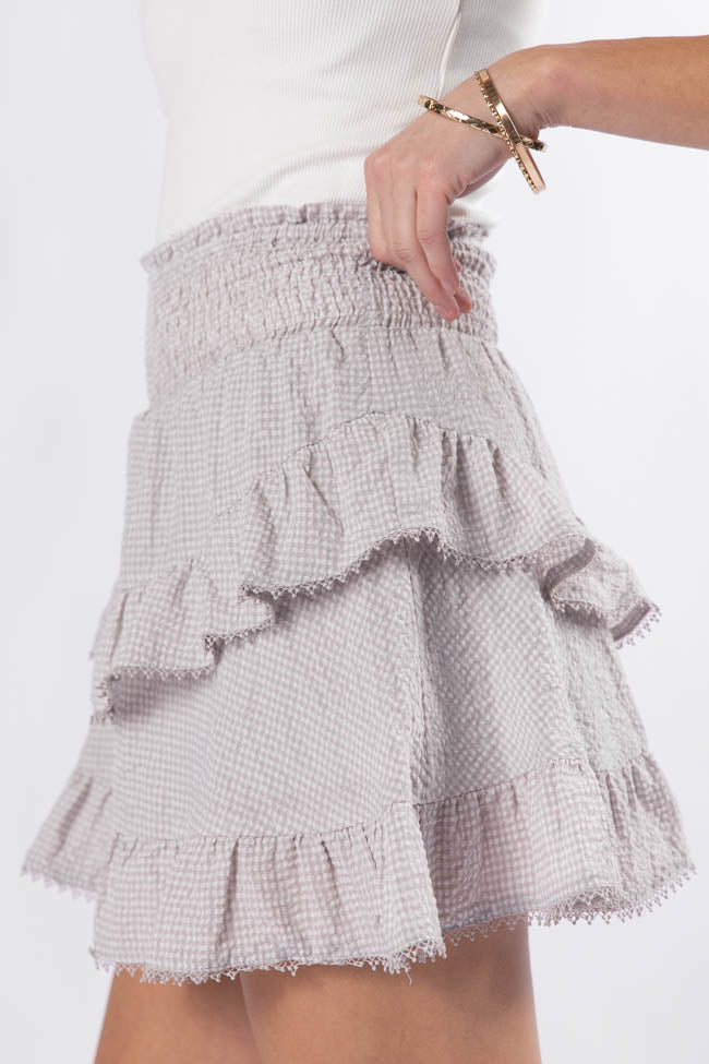 Blissful Mood Grey Gingham Lace Trim Mini Skort FINAL SALE - Image 4