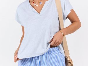 Lets Go Grey Notched Neck Knit Tee FINAL SALE