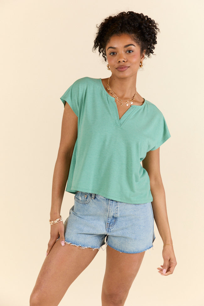 Lets Go Green Notched Neck Knit Tee FINAL SALE - Image 2