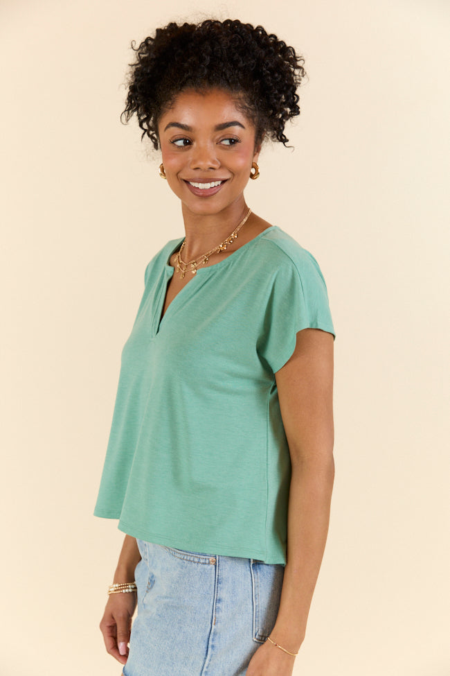 Lets Go Green Notched Neck Knit Tee FINAL SALE - Image 4