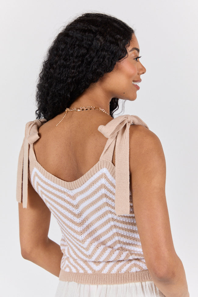 Chevron Smiles Beige and Ivory Tie Sleeve Sweater Tank FINAL SALE - Image 4