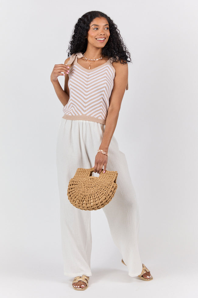 Chevron Smiles Beige and Ivory Tie Sleeve Sweater Tank FINAL SALE - Image 2