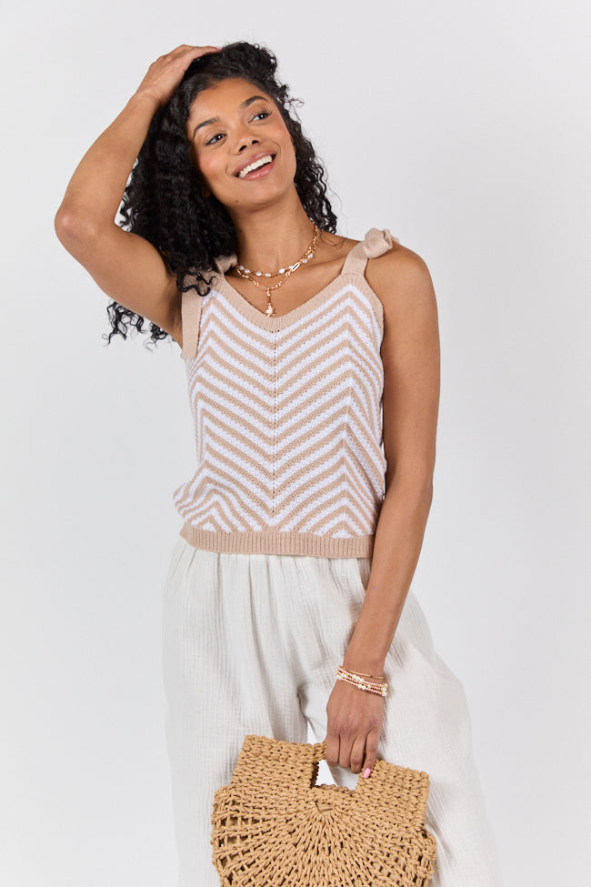 Chevron Smiles Beige and Ivory Tie Sleeve Sweater Tank FINAL SALE