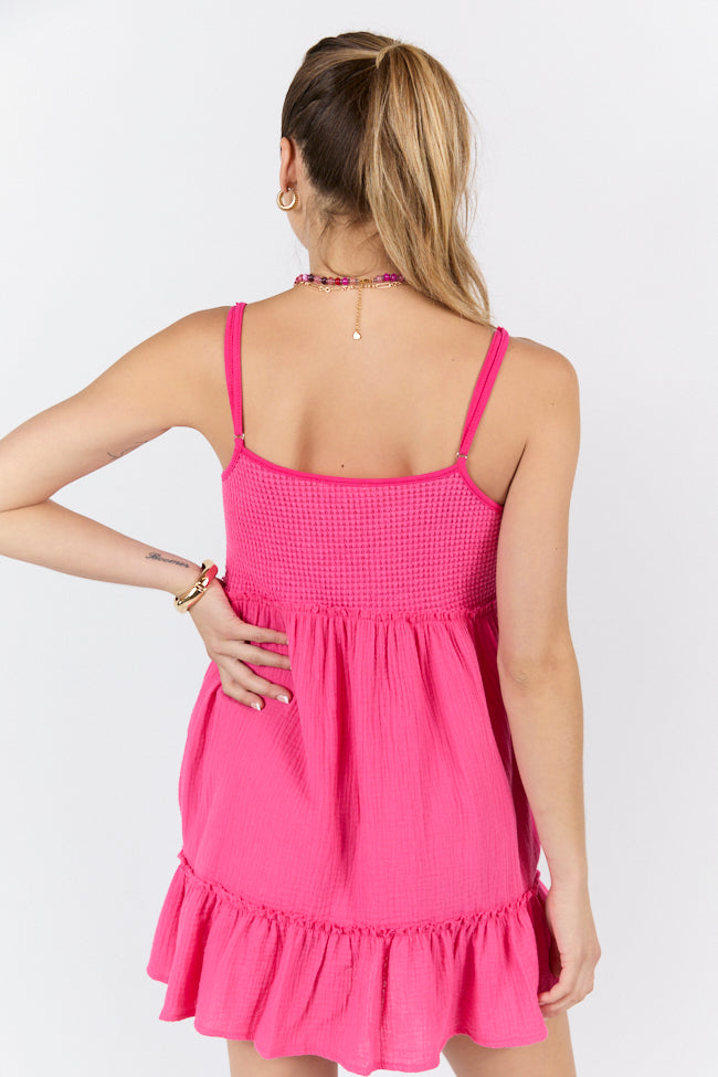 Sunny Day Stroll Pink Waffle & Gauze Mini Dress FINAL SALE - Image 5