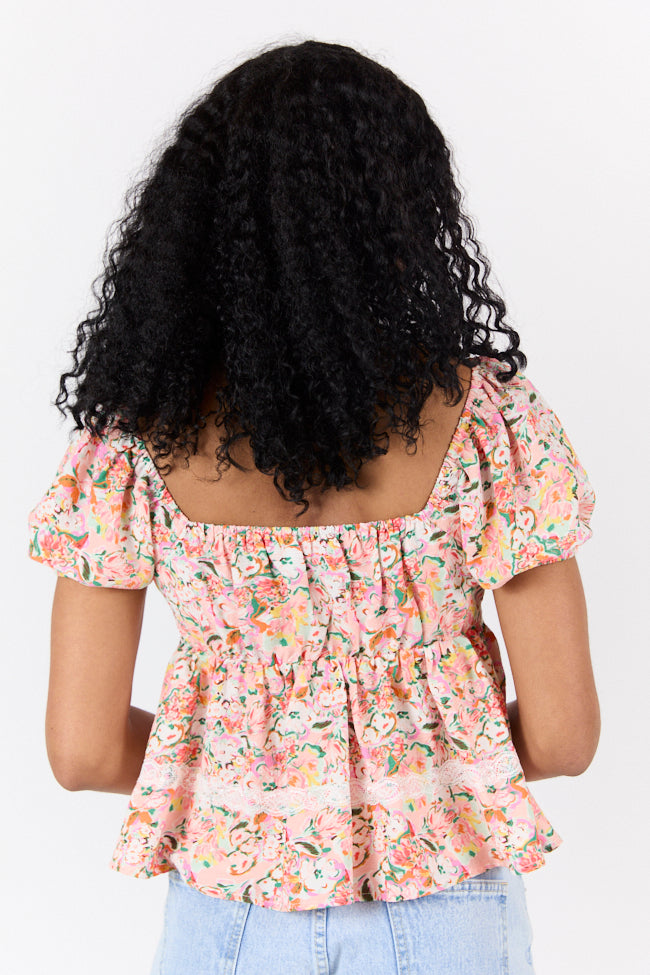 Something About It Short Sleeve Multi Floral Lace Trim Blouse FINAL SALE - Image 4