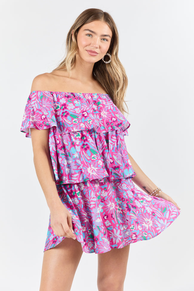 Keeping My Promise Pink Off The Shoulder Floral Printed Mini Dress FINAL SALE