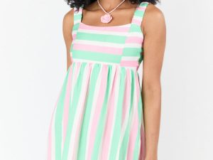 All My Life Pink and Green Striped Mini Dress FINAL SALE
