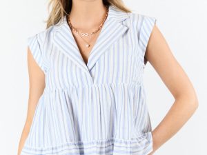 Perfect Aura Blue Striped Collared Tank FINAL SALE