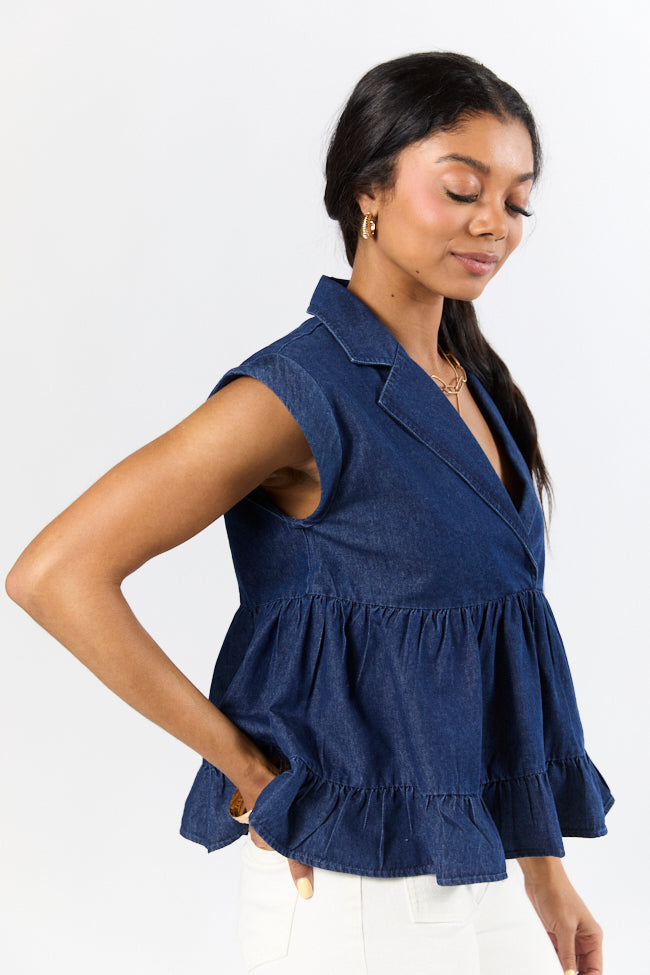 Perfect Aura Dark Wash Denim Collared Tank FINAL SALE - Image 5