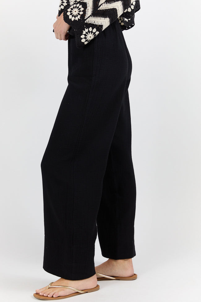 In The Breeze Black Gauze Pull On Wide Leg Pants FINAL SALE - Image 3