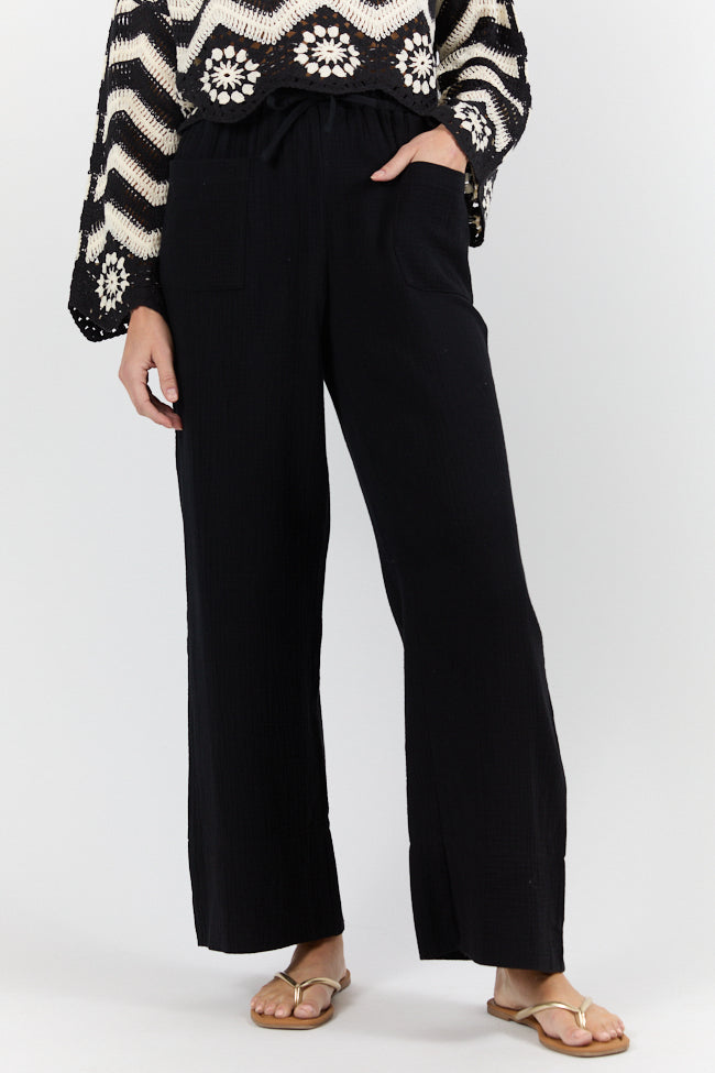 In The Breeze Black Gauze Pull On Wide Leg Pants FINAL SALE