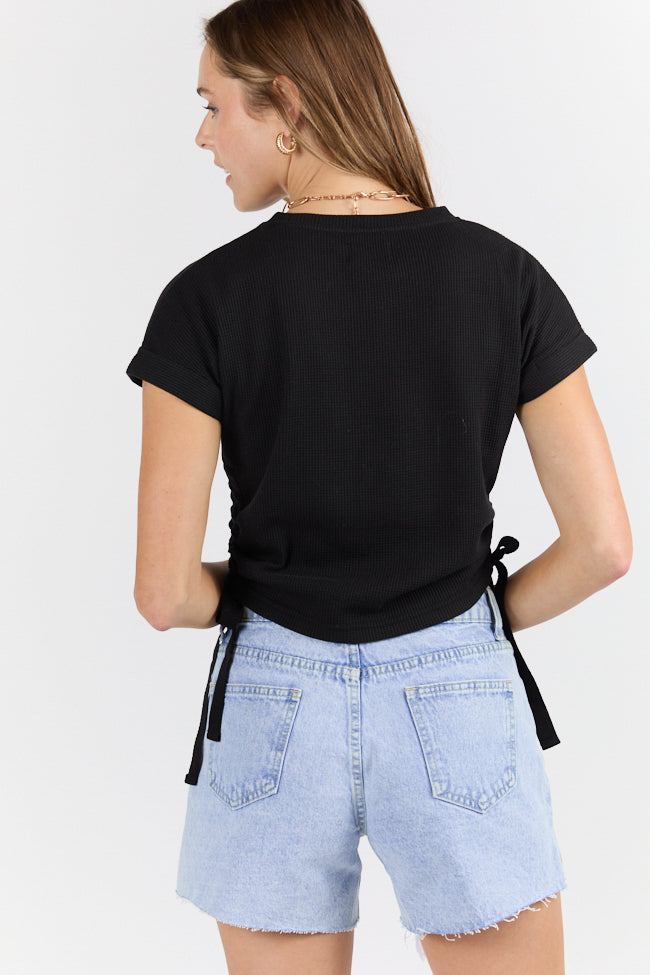 On The Road Again Black Waffle Knit Ruched Side Tee FINAL SALE - Image 5