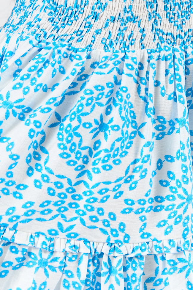 Enough For Me Blue and White Smocked Bodice Printed Mini Dress FINAL SALE - Image 7