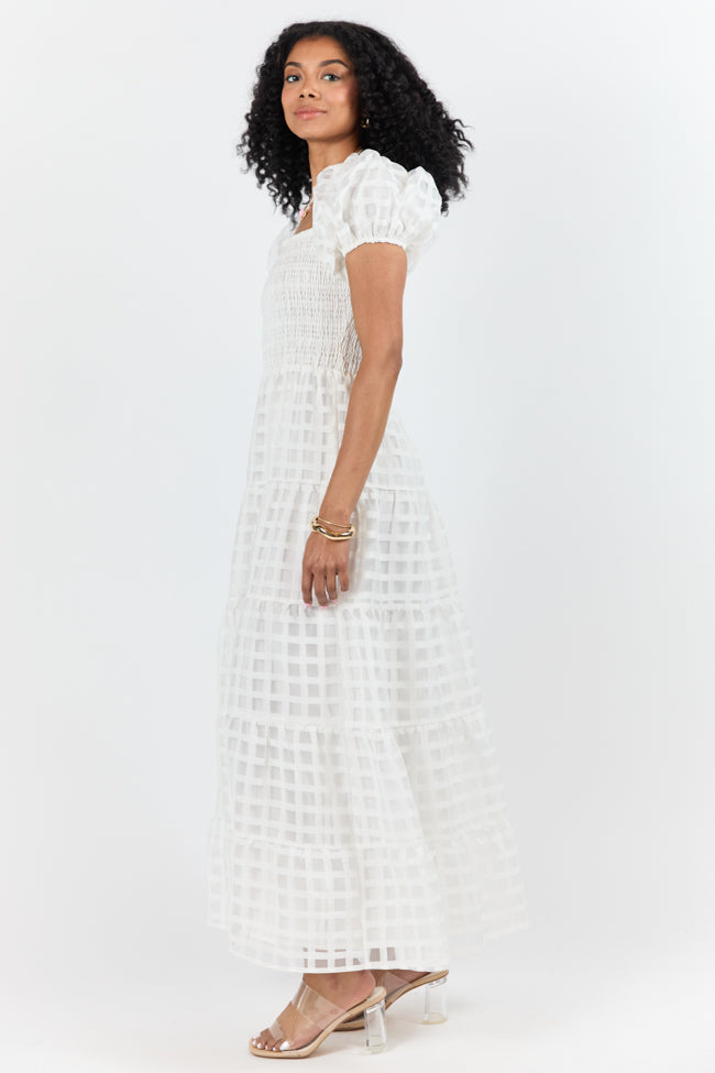 What A Feeling White Windowpane Maxi Dress FINAL SALE - Image 5