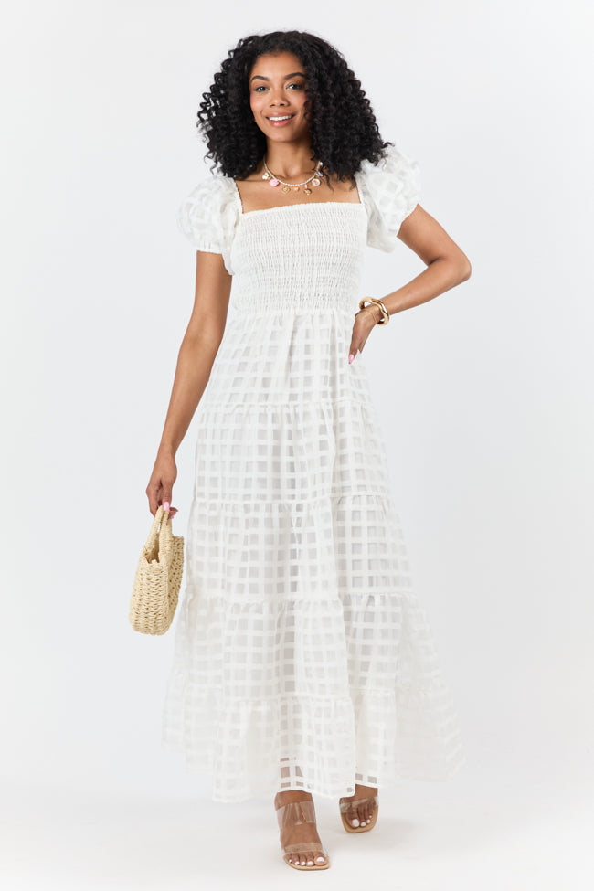 What A Feeling White Windowpane Maxi Dress FINAL SALE - Image 4