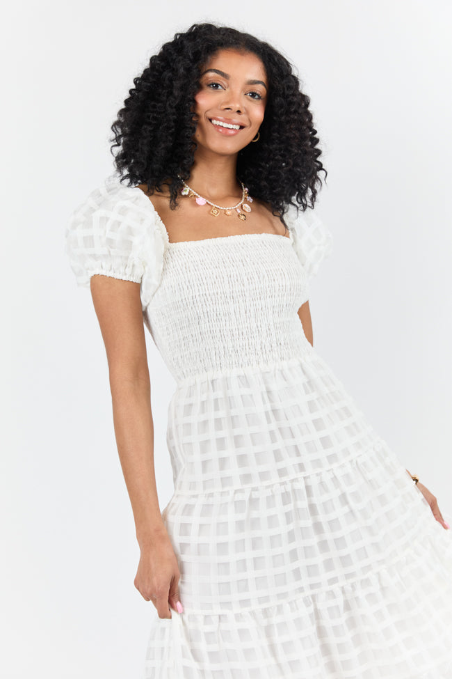 What A Feeling White Windowpane Maxi Dress FINAL SALE - Image 3