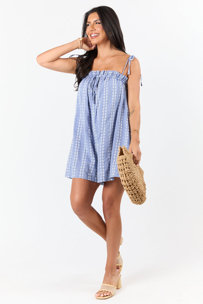 Following Along Blue Chambray Print Romper FINAL SALE - Image 2