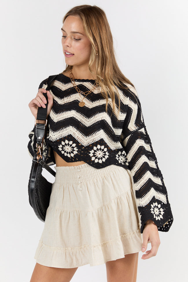 Saltwater Nights Black and Ivory Crochet Sweater FINAL SALE - Image 3