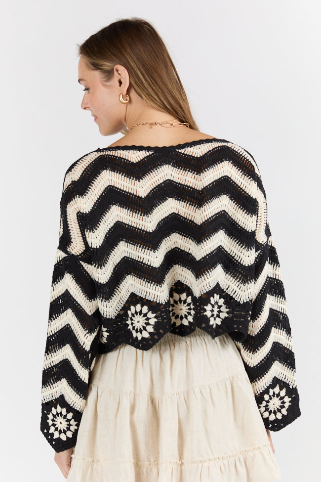 Saltwater Nights Black and Ivory Crochet Sweater FINAL SALE - Image 8