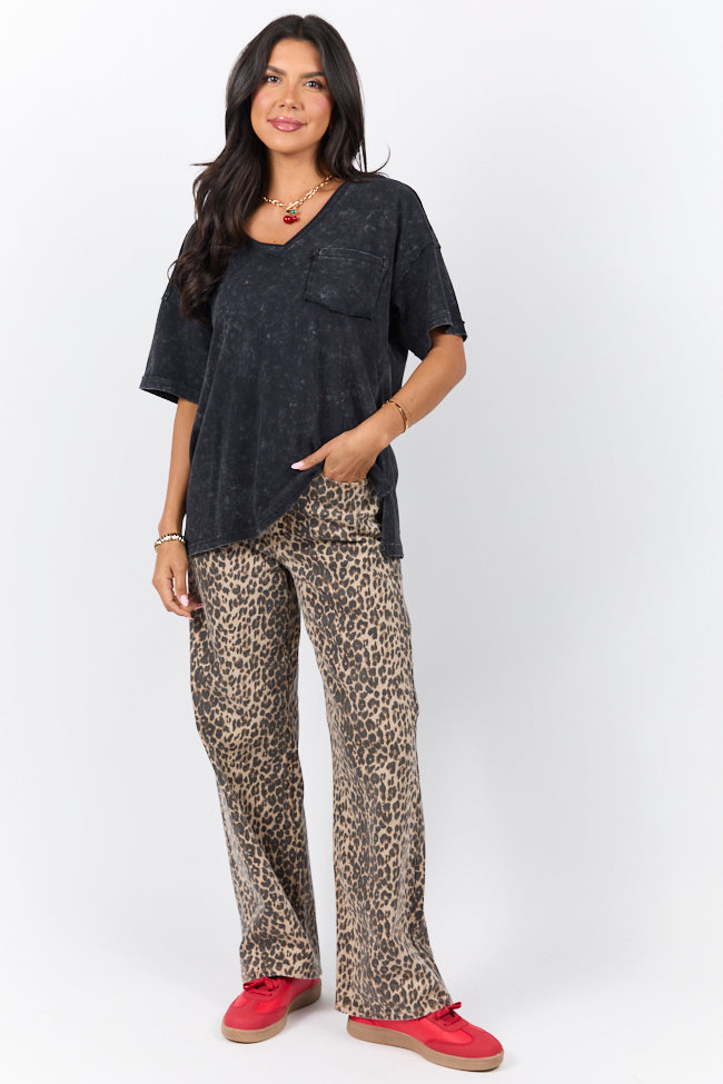 When We Meet Black Oversized Acid Wash V-Neck Tee FINAL SALE - Image 2