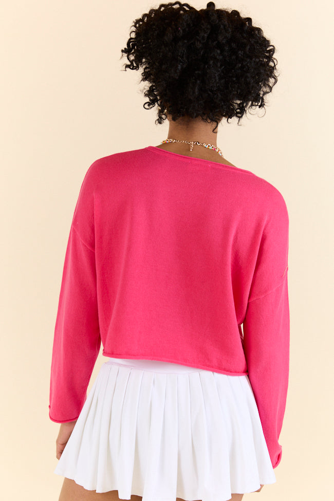 No Bad Days Hot Pink Drop Shoulder V-Neck Pullover FINAL SALE - Image 5