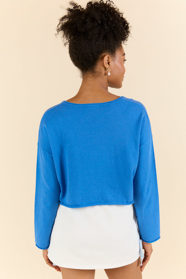 No Bad Days Blue Drop Shoulder V-Neck Pullover FINAL SALE - Image 4
