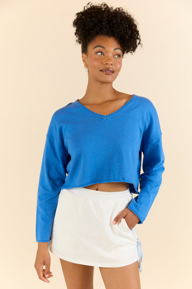 No Bad Days Blue Drop Shoulder V-Neck Pullover FINAL SALE