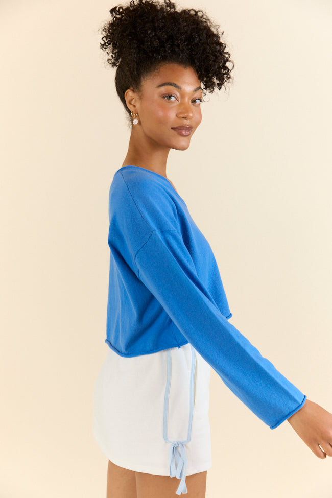 No Bad Days Blue Drop Shoulder V-Neck Pullover FINAL SALE - Image 5