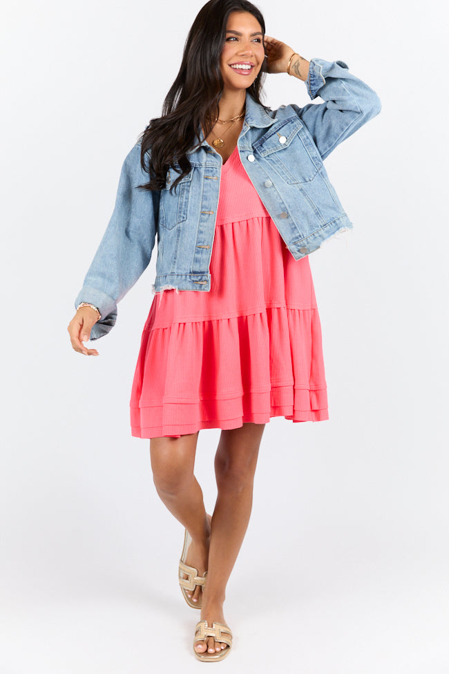 Planning Ahead Coral Waffle Knit Short Sleeve V-neck Dress FINAL SALE - Image 2