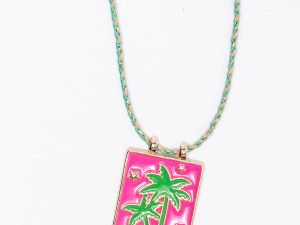 Pink Palm Tree Tag Necklace FINAL SALE