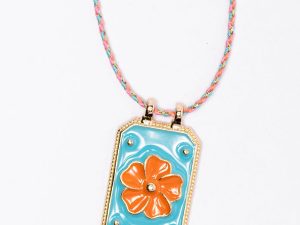 Orange Flower Tag Necklace FINAL SALE