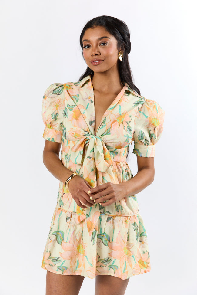 Off The Vine Multi Floral Print Front Tie Shirt Dress FINAL SALE - Image 2