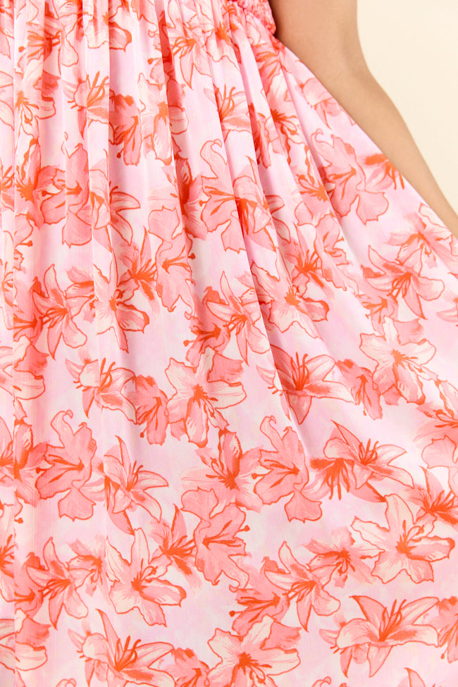 Floral Symphony Pink and Orange Smocked Maxi Dress FINAL SALE - Image 9