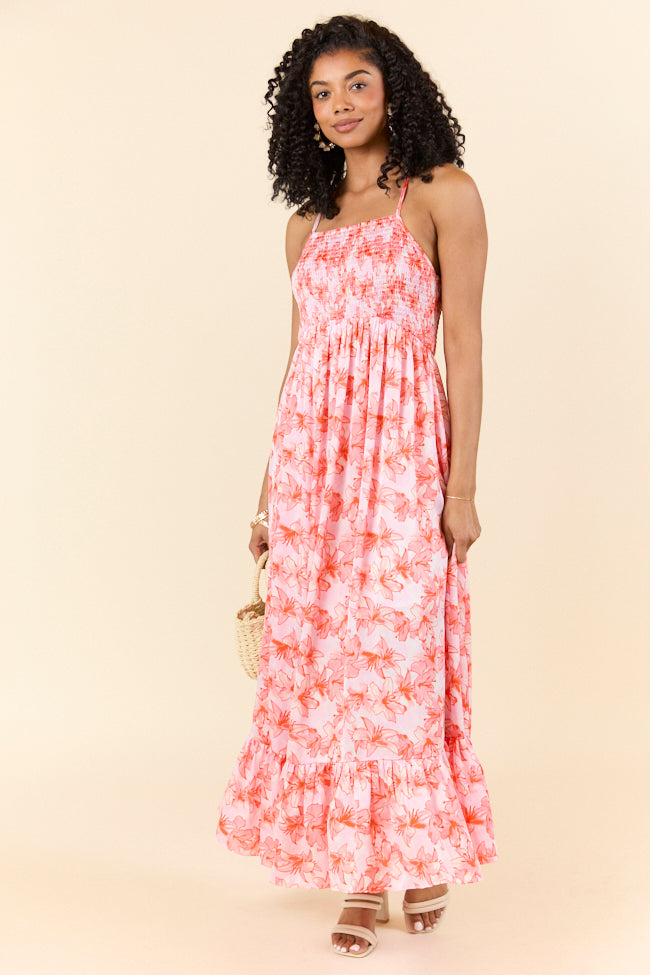 Floral Symphony Pink and Orange Smocked Maxi Dress FINAL SALE - Image 5