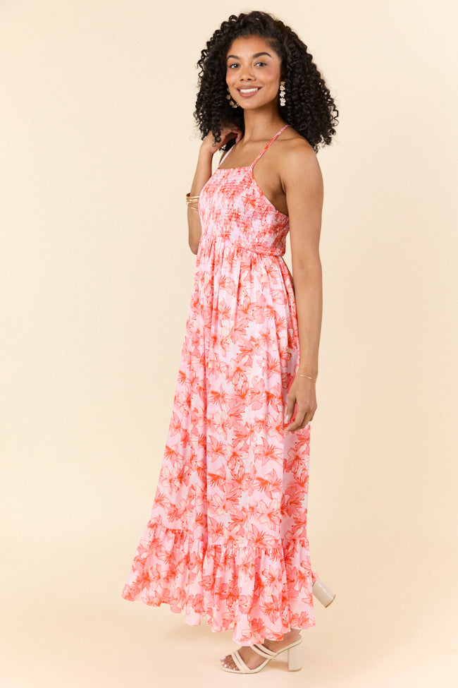 Floral Symphony Pink and Orange Smocked Maxi Dress FINAL SALE - Image 6
