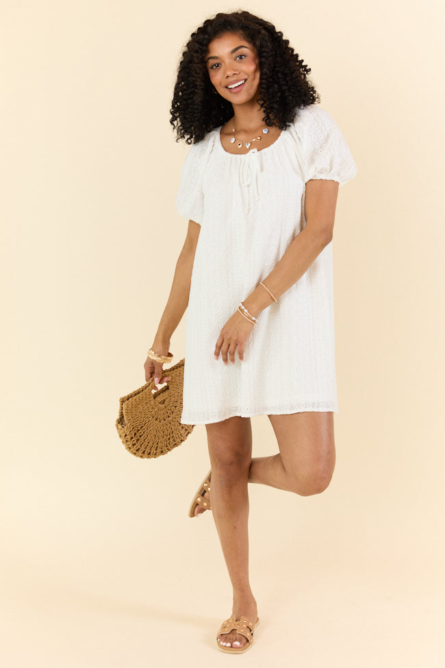On A Whim White Knit Eyelet Short Sleeve Dress FINAL SALE - Image 2