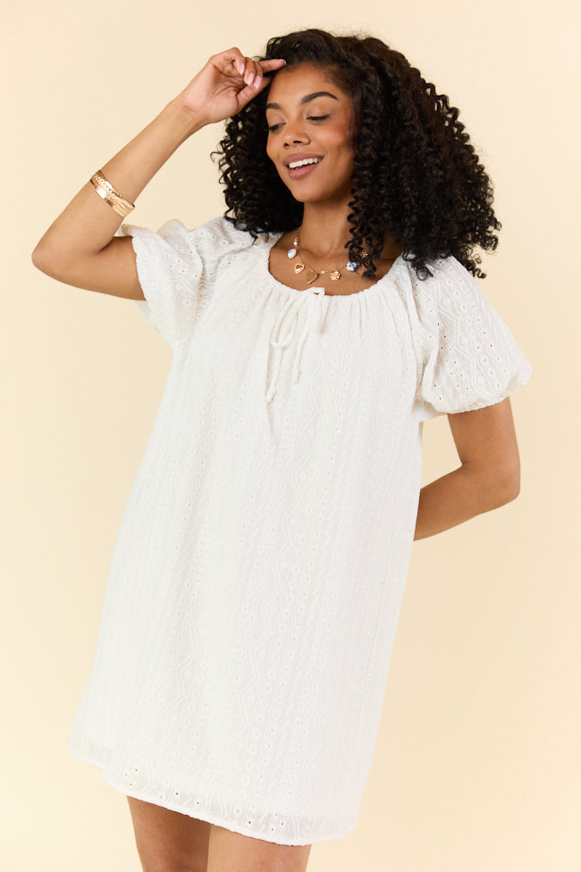 On A Whim White Knit Eyelet Short Sleeve Dress FINAL SALE - Image 3