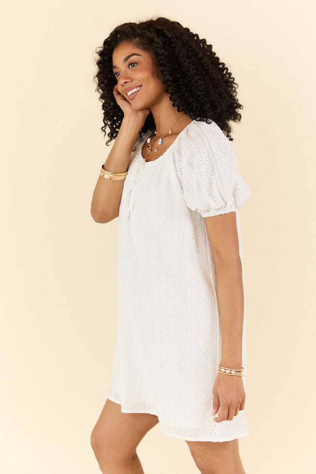 On A Whim White Knit Eyelet Short Sleeve Dress FINAL SALE - Image 5