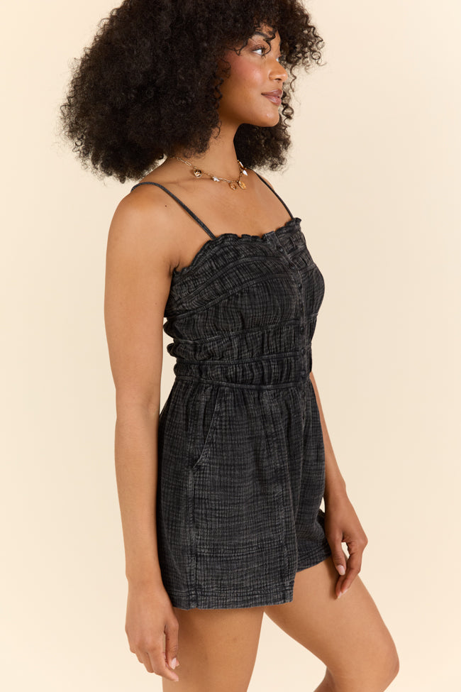Make The Time Black Gauze Smocked Romper FINAL SALE - Image 3