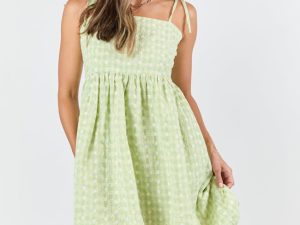 Wandering Hearts Green Eyelet Gingham Dress FINAL SALE