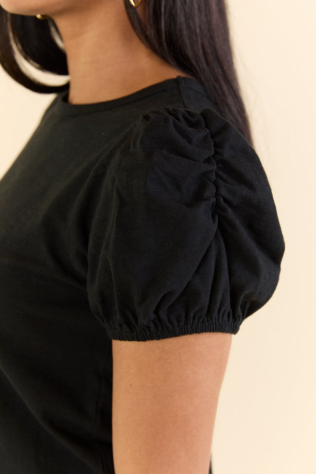 Somewhere Sunny Black Knit Bubble Sleeve Top FINAL SALE - Image 2