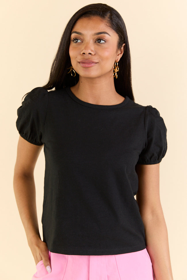 Somewhere Sunny Black Knit Bubble Sleeve Top FINAL SALE - Image 4