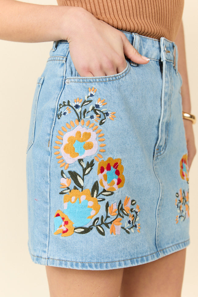 Garden Of Grace Floral Embroidered Denim Skirt FINAL SALE - Image 3