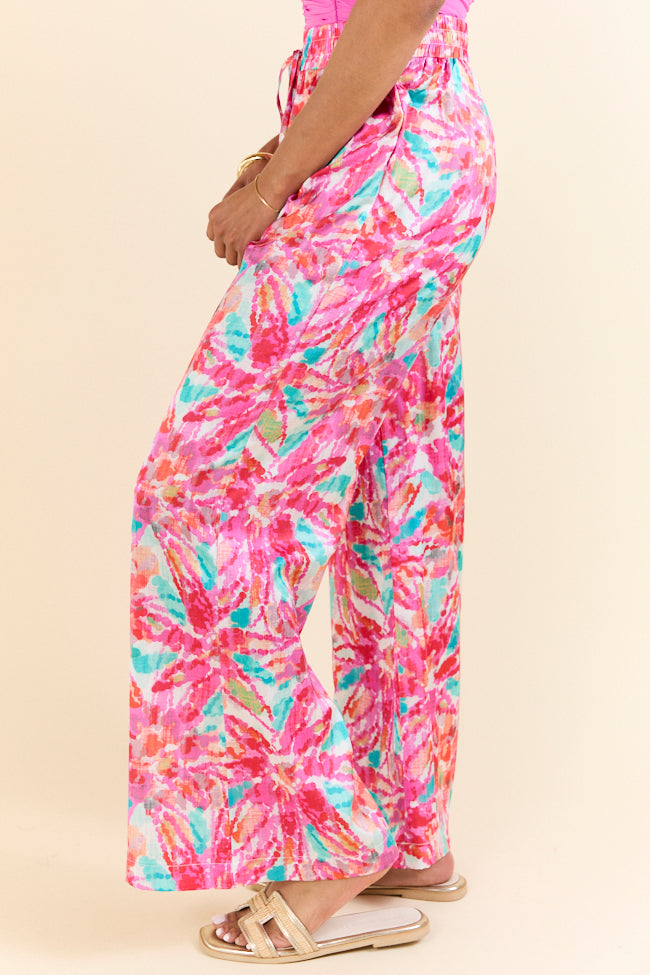 Paddle Out Pink Floral Printed Pull On Pants FINAL SALE - Image 3