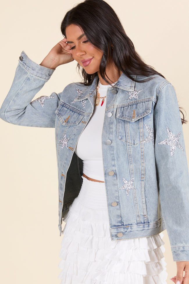 Brightest Night Light Wash Embellished Star Denim Jacket FINAL SALE