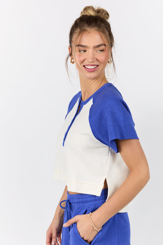 Outfield Angel Cobalt and Cream Color Block Tee FINAL SALE - Image 4