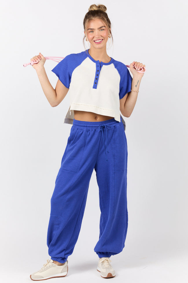 Outfield Angel Cobalt and Cream Color Block Tee FINAL SALE - Image 2