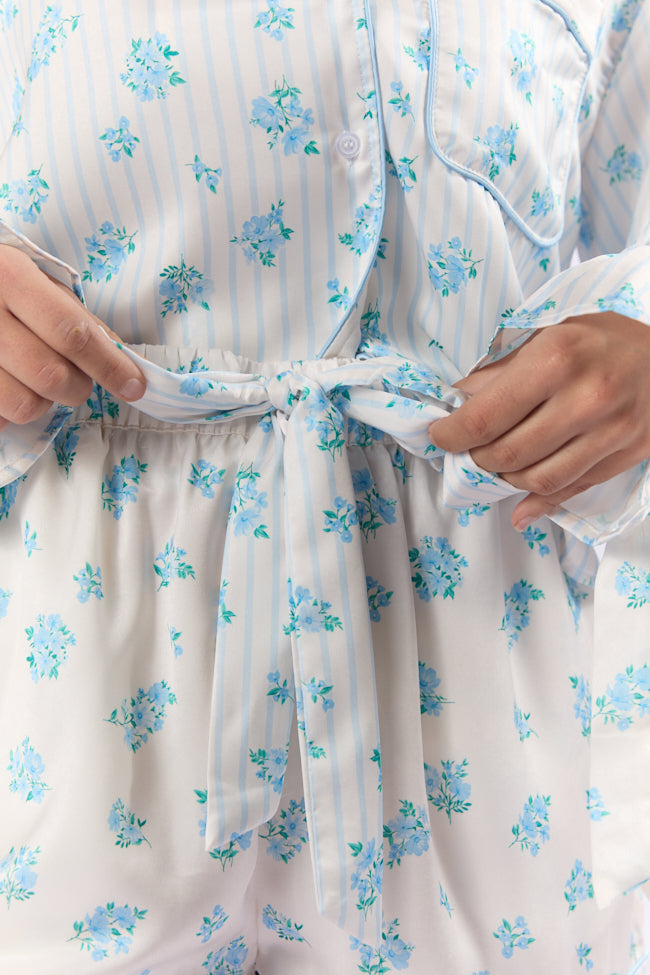 Sleep On My Side Blue Floral Satin Pajama Shorts FINAL SALE - Image 3