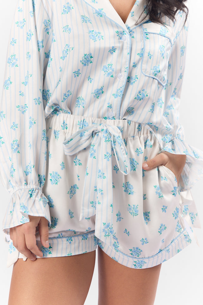 Sleep On My Side Blue Floral Satin Pajama Shorts FINAL SALE